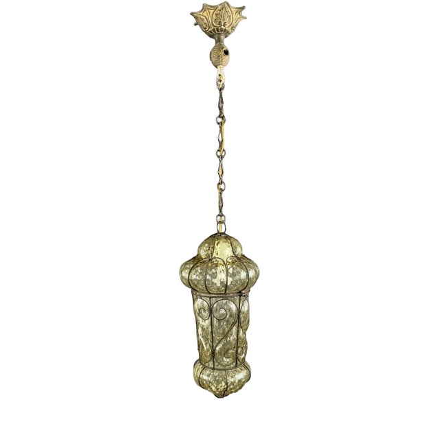 19th Century Metal and Murano Glass Lantern Pendant Light For Sale