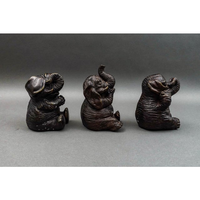 Maitland - Smith Maitland-Smith Vintage Speak, Hear, See No Evil Elephant Sculptures- Set of 3 For Sale - Image 4 of 9