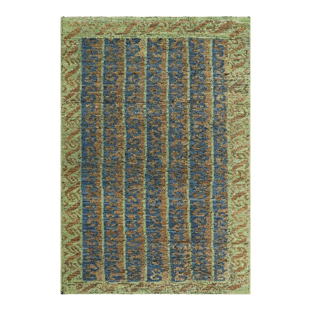 Rug & Kilim’s Tribal Rug in Blue, Green, and Brown Geometric Patterns For Sale