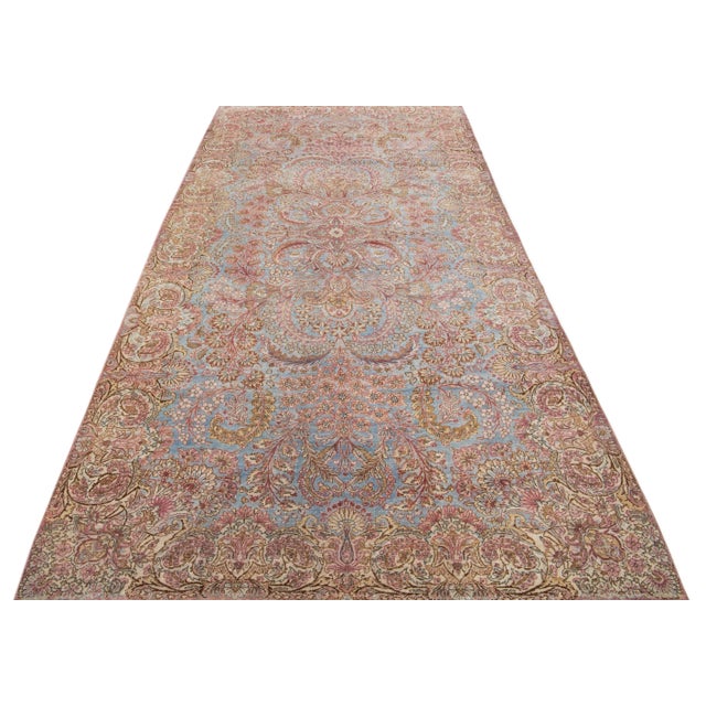 Traditional 1950s Mid Century Blue Handmade Persian Kirman Wool Rug With Allover Floral Motif For Sale - Image 3 of 7