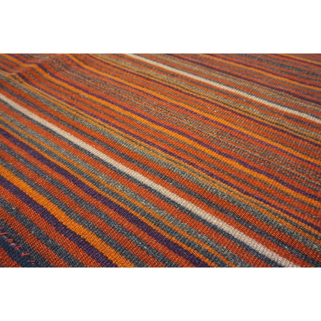 1950s Vintage Turkish Kilim Square Stripe Geometric Flatwoven Wool Rug For Sale - Image 4 of 6