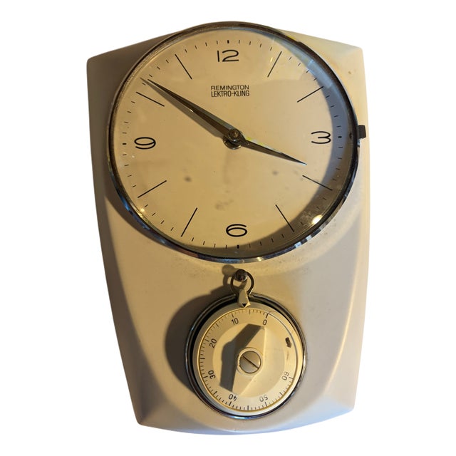 Wall Kitchen Clock in Porcelain and Glass Quartz with Egg Timer from Remington Lektro-Kling, 1964 For Sale