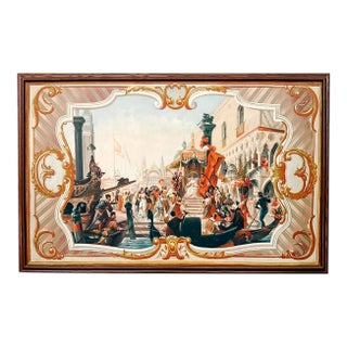 Large Scale Framed Venetian Canal Scene Neoclassical Architectural Mural Style Painting on Board For Sale