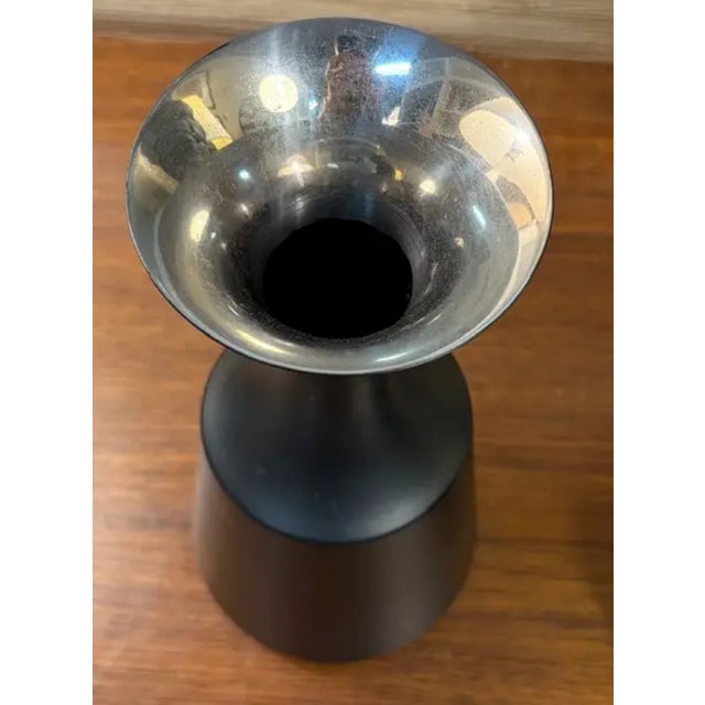 Mid-Century Modern Vintage Metal Vase With Chrome Interior For Sale - Image 3 of 4