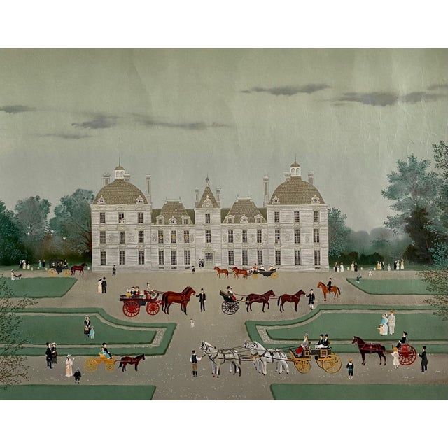 Michel Delacroix, Hand signed Folk Art Naive lithograph on Japon Paper Paris French Country Scene For Sale - Image 4 of 11