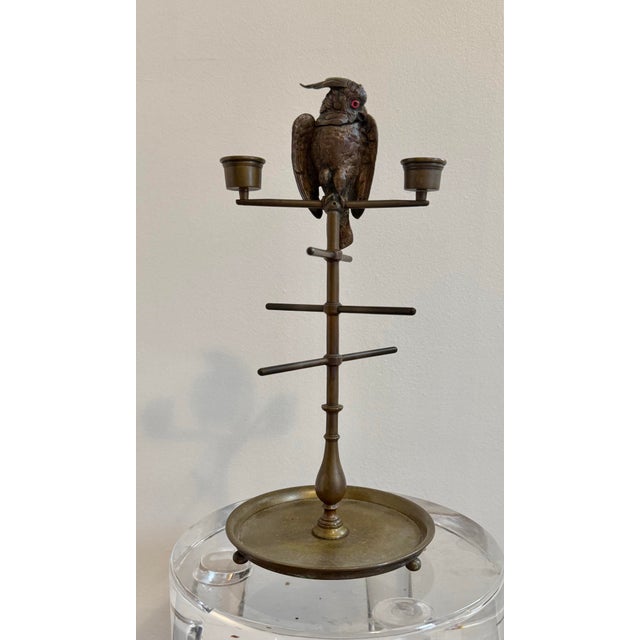 19th Century Bronze Parakeet Perch Matches or Inkwell Candlestick Holder For Sale - Image 9 of 10