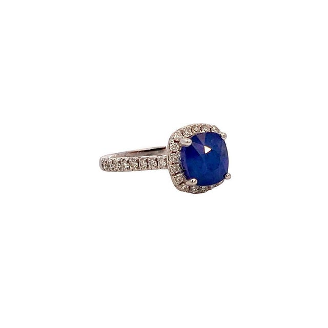 Traditional Natural Sapphire Diamond Ring Size 7 14k White Gold 2.51 Certified For Sale - Image 3 of 10