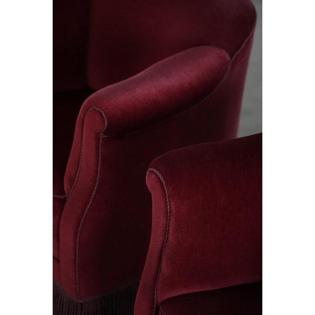 Vintage Danish Curved Lounge Chairs in Deep Red Velvet with Fringes, 1940s, Set of 2 For Sale - Image 18 of 18