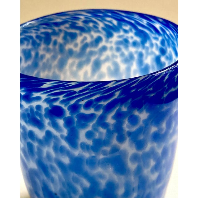 Contemporary Artisan Mottled Blue Handblown Glass Tumbler/Vase For Sale - Image 3 of 9