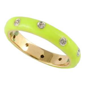 Neon Enamel Diamond Ring Solid 14k Yellow Gold Stacking Band Ring Size 7