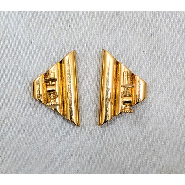 Metal Vintage 1960s Signed Napier Modernist Goldtone Clip Earrings-2 Pieces For Sale - Image 7 of 7