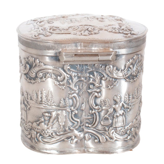 Antique Dutch Repousse Sterling Silver Heart Shaped Trinket Box Tea Caddy 1890 For Sale - Image 15 of 18