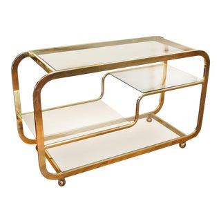 1970's Modernist Milo Baughman for Dia Brass Finish & Glass 4 Tier Waterfall Bar Cart For Sale