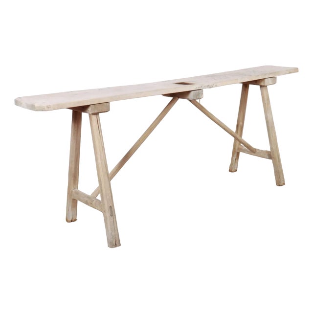French Oak and Poplar Trestle Table For Sale