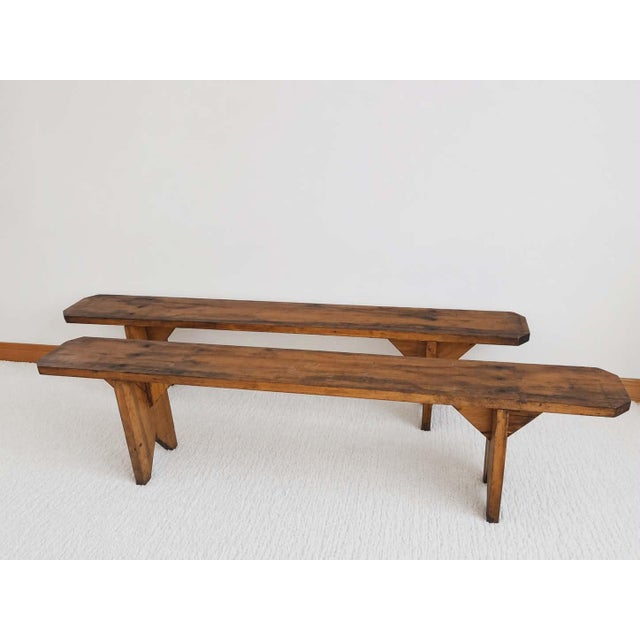 Rustic Wooden Farm Benches, 1940s, Set of 2 For Sale - Image 11 of 11