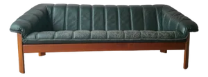 Teak and Green Leather Danish Sofa by Hjellegjerde