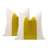 22" Chartreuse Mohair Panel + Linen Pillows - a Pair For Sale
