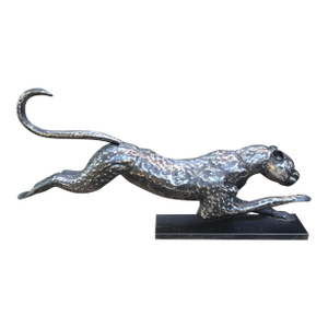 Vintage XL Cast aluminum Metal Cheetah Statue 42 inches long 21 inches tall.