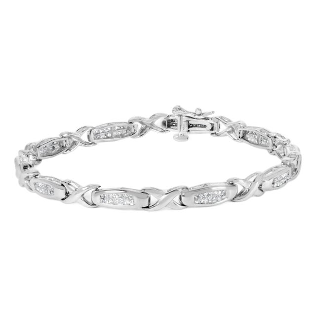 14K White Gold 1.0 Cttw Invisible-Set Princess Diamond Tennis Bracelet (H-I Color, SI1-SI2 Clarity) - 7" For Sale