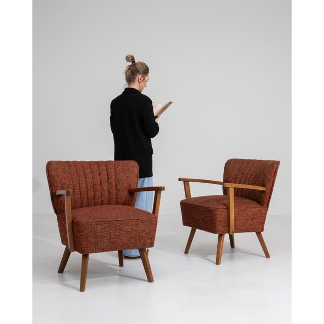 Pair of Mid-Century Modern Upholstered Armchairs Burnt Orange For Sale - Image 14 of 14