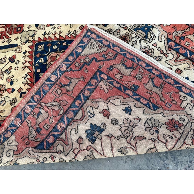 Cream Vintage Red & Cream Caucasian Rug For Sale - Image 8 of 8