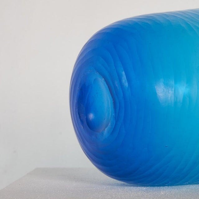 Blue Murano Art Glass Carved Blue Vase by Salviati Battuto for Raak, 1960s For Sale - Image 8 of 9