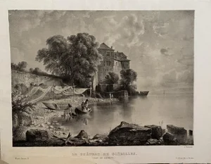 Antonio Fontanesi, Lac De la Geneve, Lithograph, 19th Century