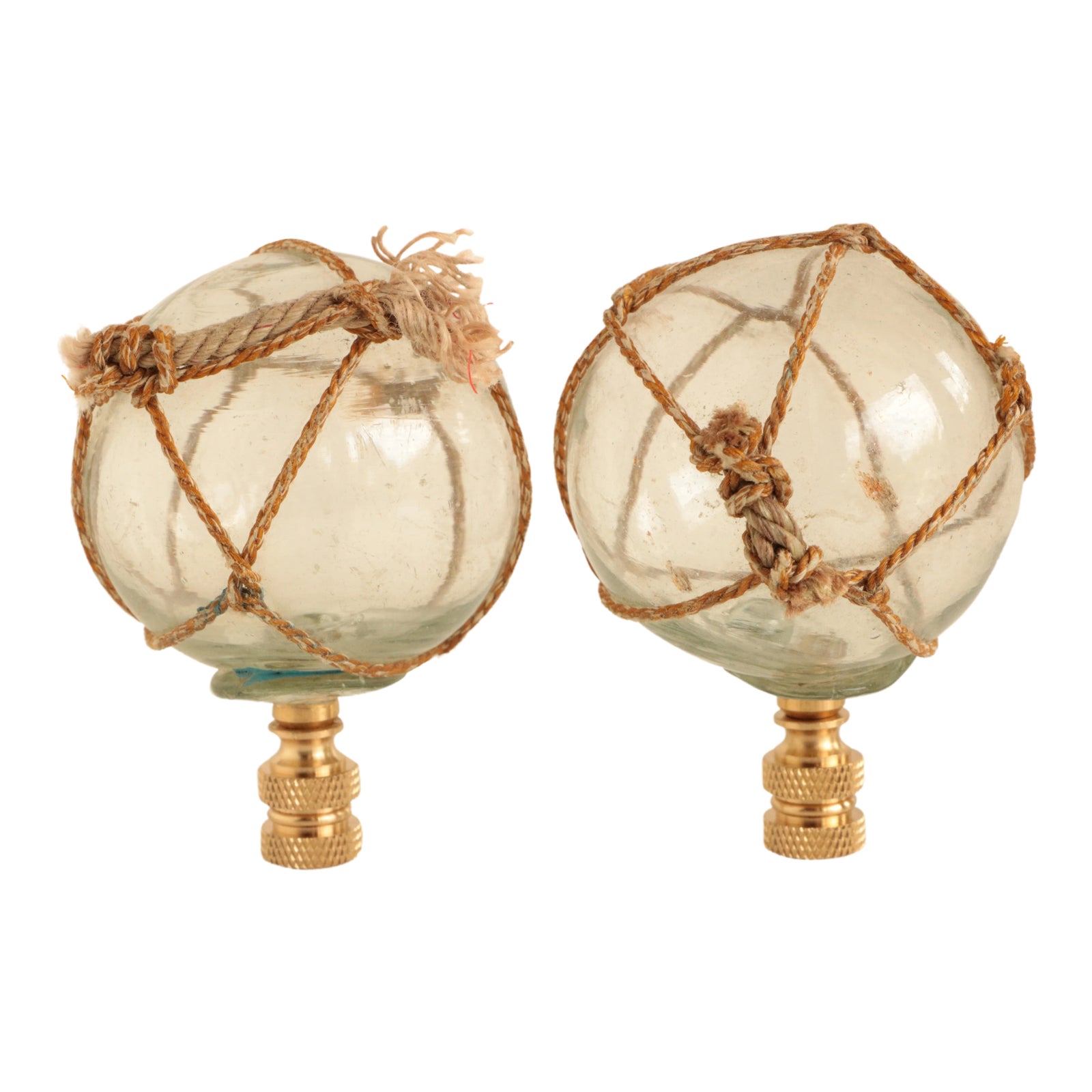Netted Nautical Glass Lamp Finials on Brass Bases a Pair Chairish