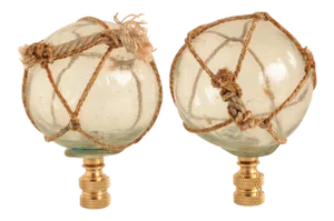 Netted Nautical Glass Lamp Finials on Brass Bases - a Pair