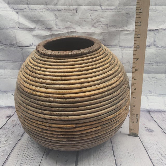 1970s 1970s Pencil Reed Coiled Bamboo Basket or Vase For Sale - Image 5 of 8