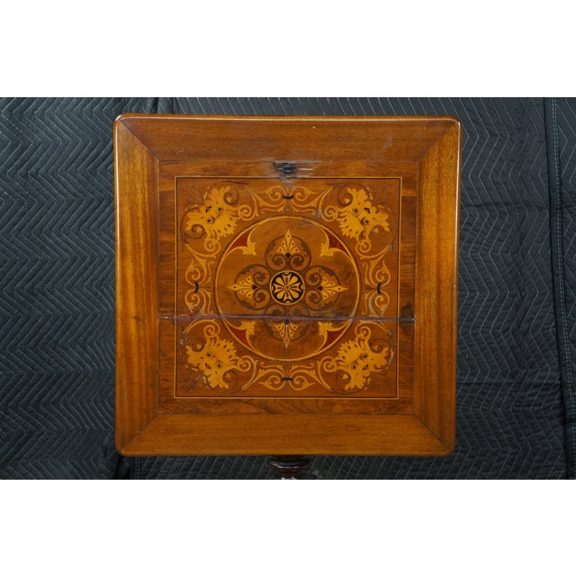 Antique Victorian Mahogany Tilt Top Table Marquetry Inlay Green Man Tripod Stand For Sale - Image 15 of 17