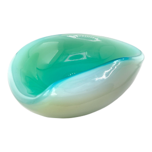 Vintage Murano Glass Sommerso Ashtray Seguso Poli Barbini Venini Teal & White