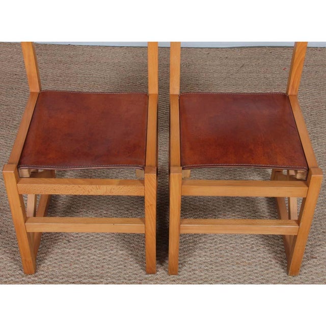 Vintage Chairs in Wood and Leather, 1980s, Set of 4 For Sale - Image 4 of 7