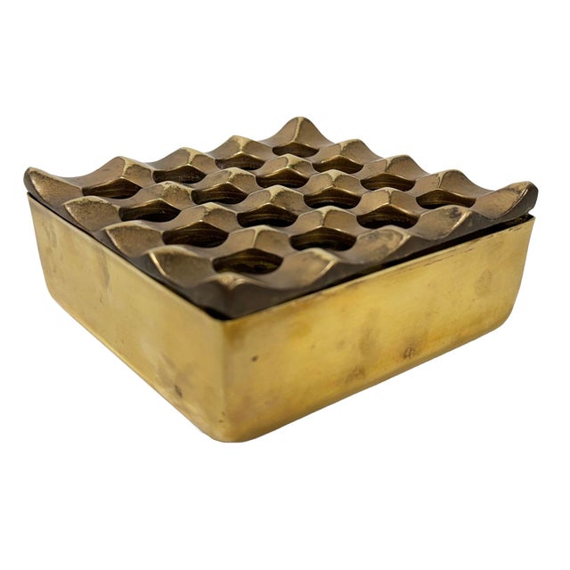 Large vintage Swedish Modern brass cigar ashtray in the style of Beck and Jung Ultima 15. Makes for a perfect geometric...