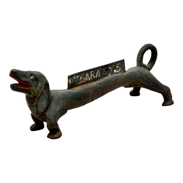 Large Size & Very Heavy Vintage 1930s American Cast Iron Dachshund Dog Boot Scraper & Doorstop - "The Barneys" For Sale