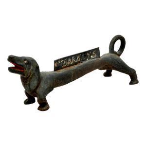 Large Size & Very Heavy Vintage 1930s American Cast Iron Dachshund Dog Boot Scraper & Doorstop - "The Barneys"