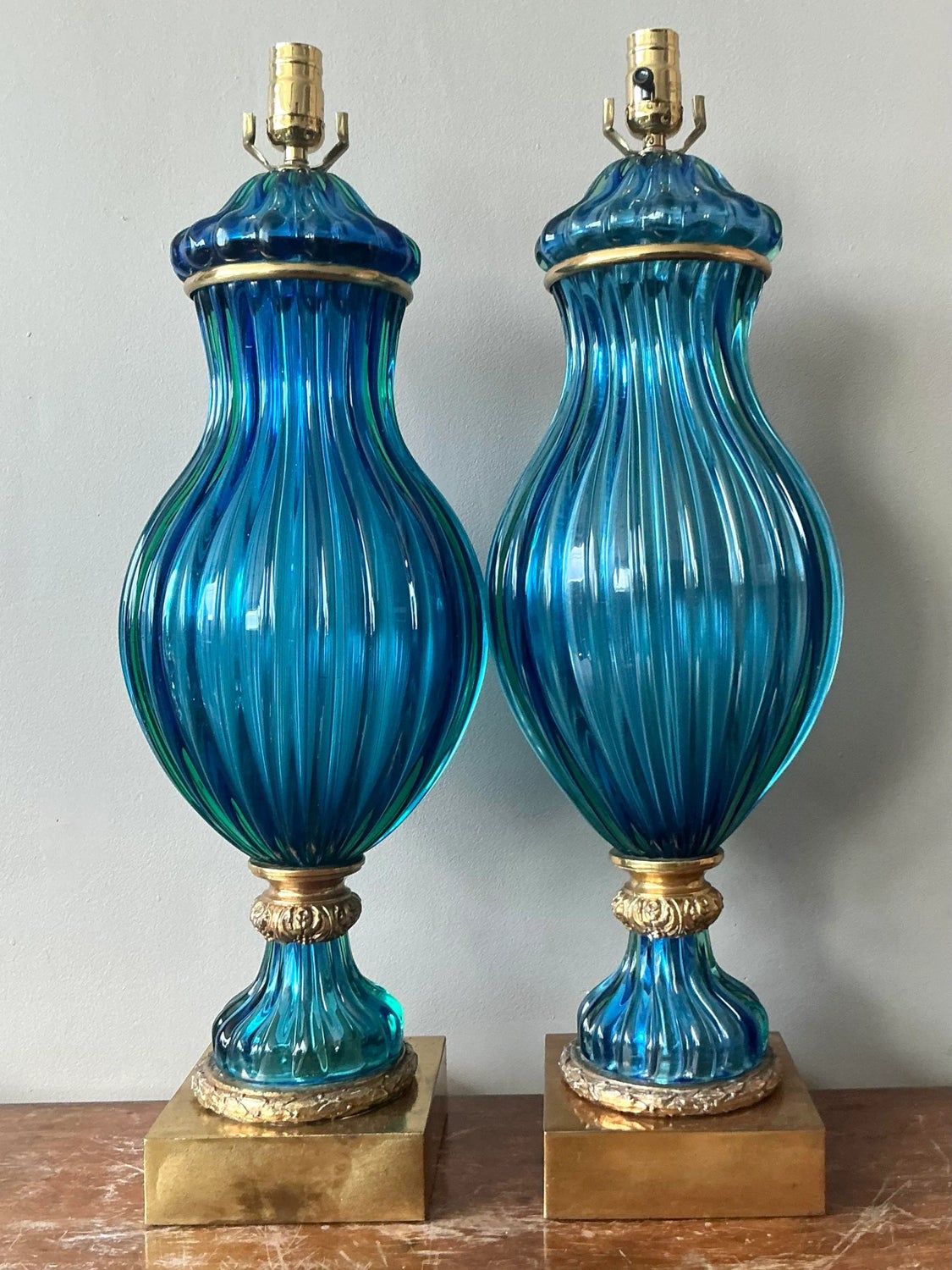 Vintage Italian Monumental Art Glass Lamps After Murano - a Pair - Side view