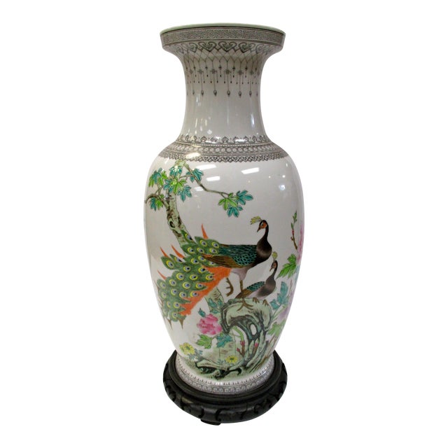 Chinese Peacock Vase on Stand Chairish