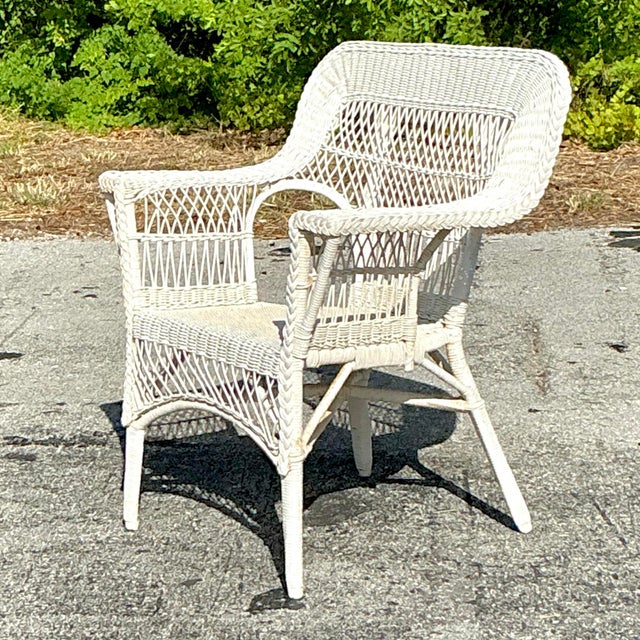Early 20th Century Vintage Coastal Paddle Arm Woven Rattan Lounge Chair For Sale - Image 5 of 5