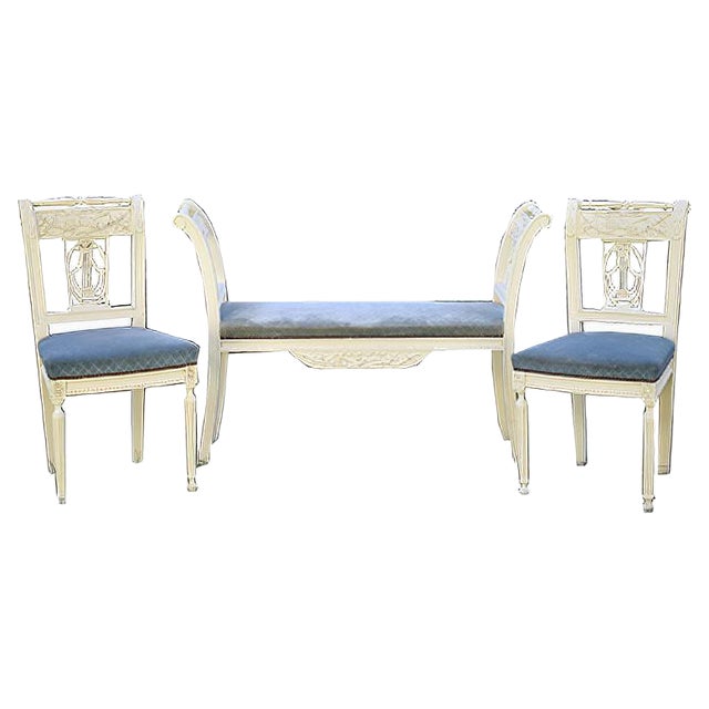 Set of Antique French Bench and Chairs For Sale