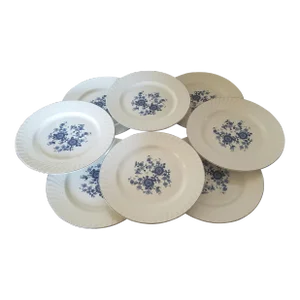 1960s Enoch Wedgwood Blue & White Ironstone Dinner Plates - Set of 8
