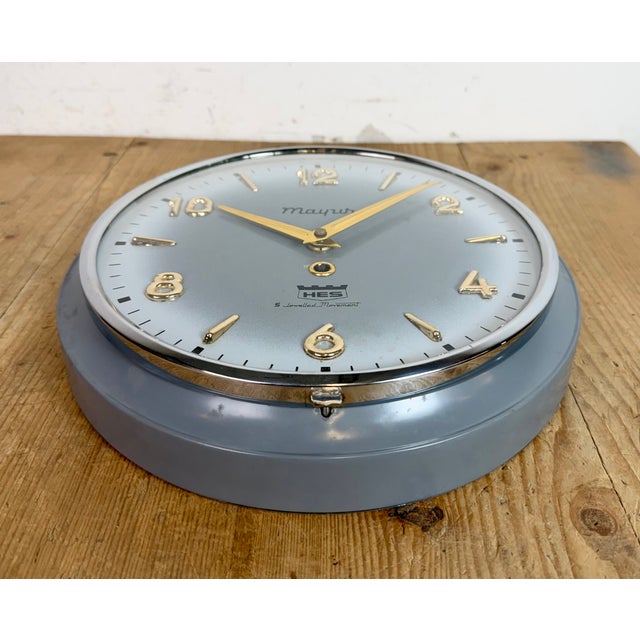 Gray Vintage Indian Mechanical Wall Clock from HES, 1960s For Sale - Image 8 of 18