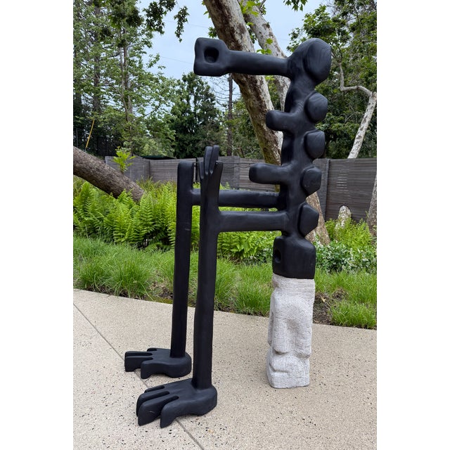 Contemporary Sculptural Wood Floor Piece by Casey McCafferty – Blackened Organic Form With Carved Protrusions For Sale - Image 3 of 6