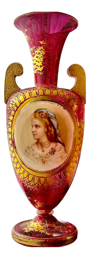 Bohemian Ruby Cranberry Glass Urn Vase from Moser, 1880