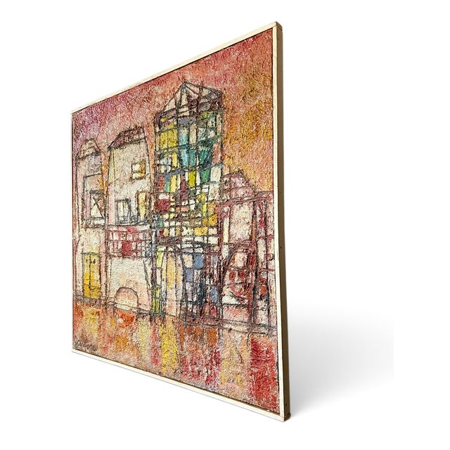 Beautiful original mixed media artwork by Herta Galton, framed in white painted wood.