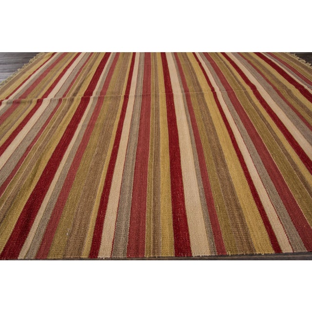 Modern Flatweave Kilim Wool Rug With Multicolor Striped Design For Sale In New York - Image 6 of 9