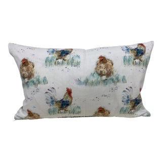 Large Bolster Pillow Decorated With a Yard Full of Water Color-Look Roosters & Hens/Chickens - Made in Uk. For Sale
