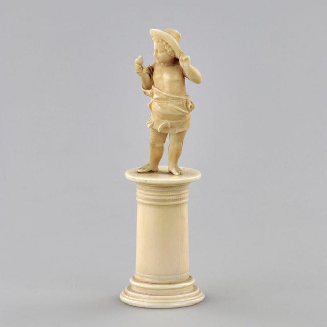 Rococo Carved Ivory Figurine of Boy with Bird, 1800s For Sale - Image 3 of 7