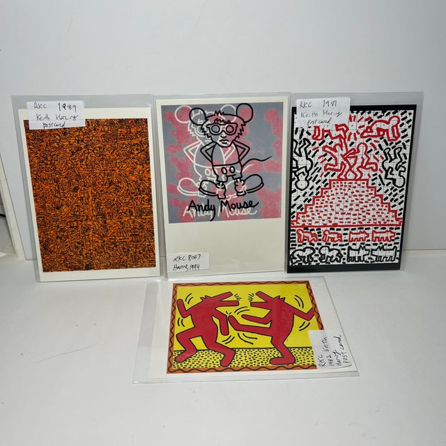 Set of four rare Keith Haring postcards ready for matting and framing. Dating from 1981, 1982, 1985, and 1989. Include the...