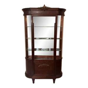 Antique Louis XVI Style Gilt Bronze & Mahogany Vitrine Display Cabinet